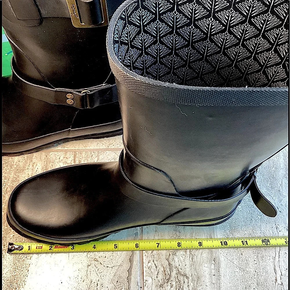 Joules Black Rain Boots with Red Zipper & buckles